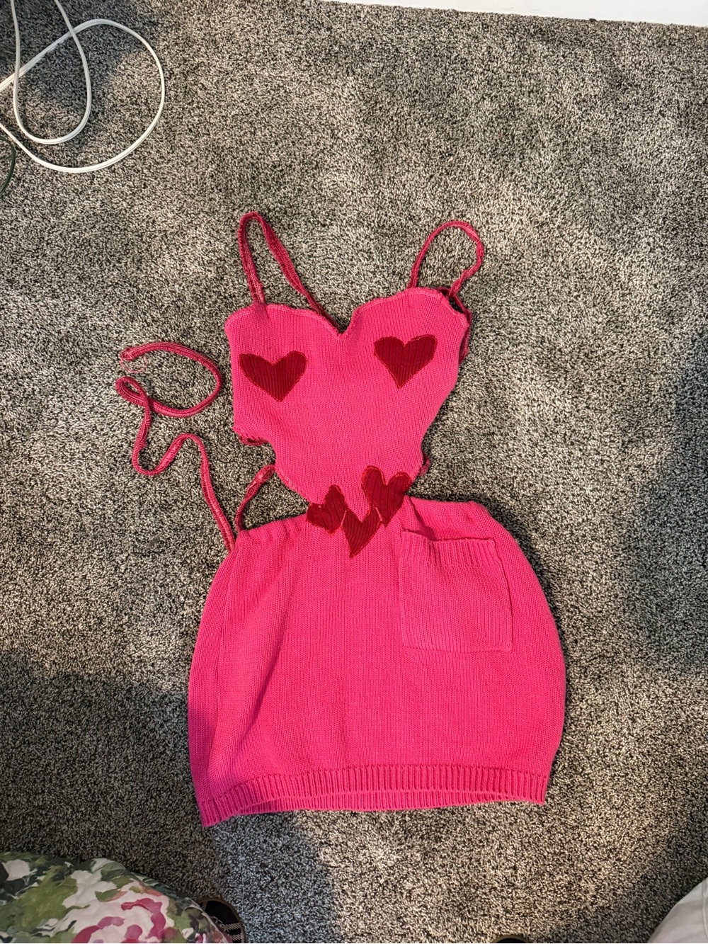 Hot Pink Heart Knit Mini Dress with Red Heart Accents